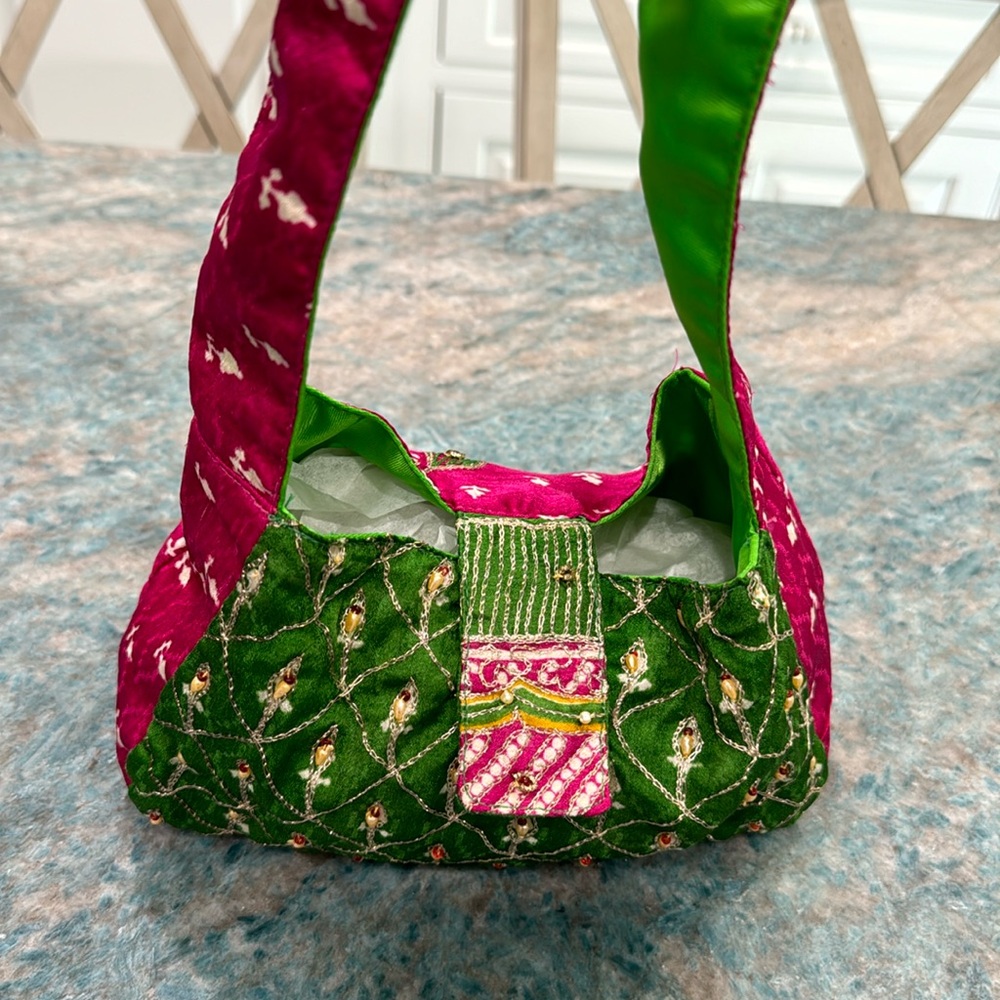 M.Ellin silk and pearls small purse,  brand never used.